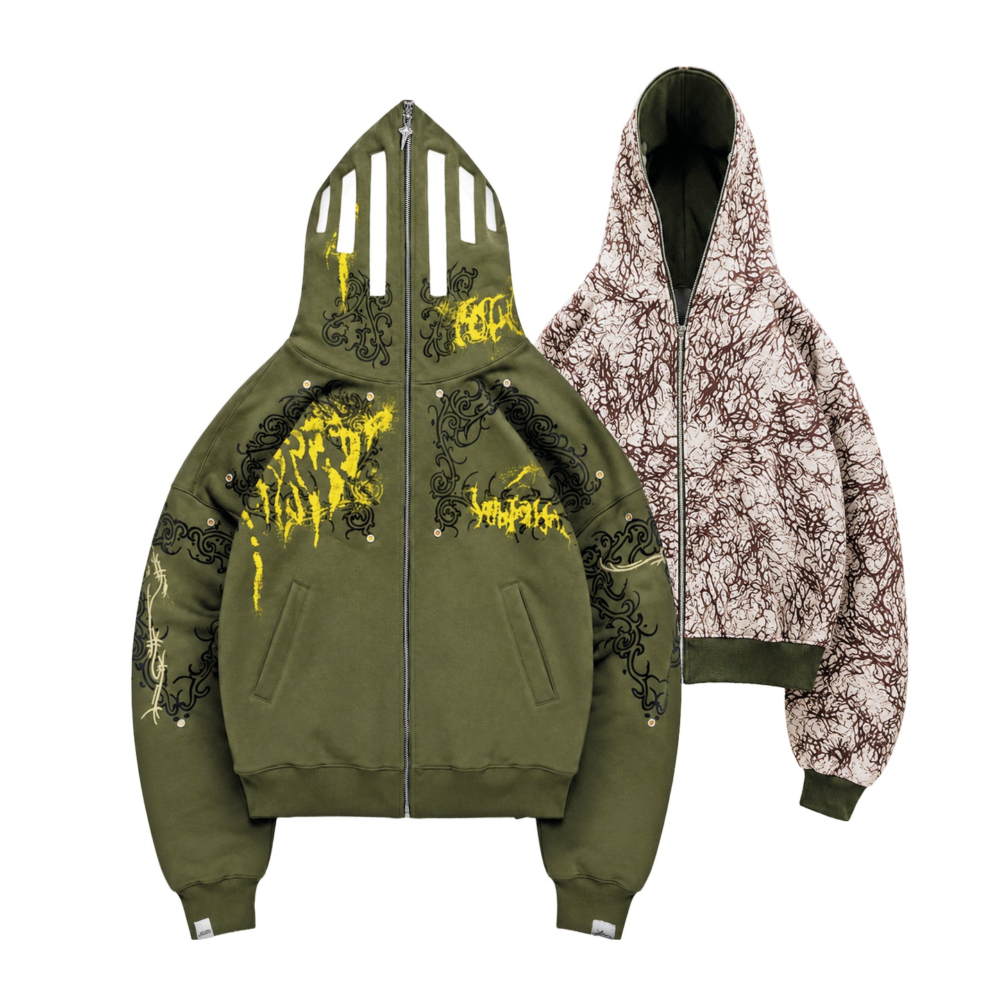 Hoodie Full Zip Reversible "Armadura" Rotten x Bossio (Oliva x Beige)