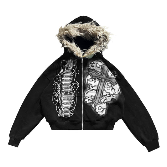 Zip Hoodie Negra Fur x Saint