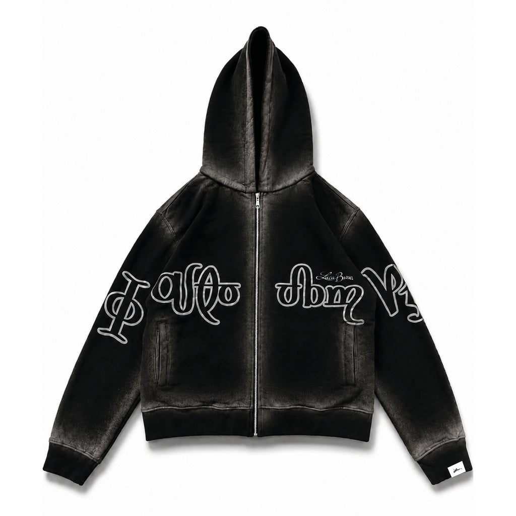 Zip Hoodie "Lengua Eslava" (Negro Washed)
