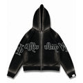 Zip Hoodie "Lengua Eslava" (Negro Washed)