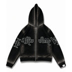 Zip Hoodie "Lengua Eslava" (Negro Washed)