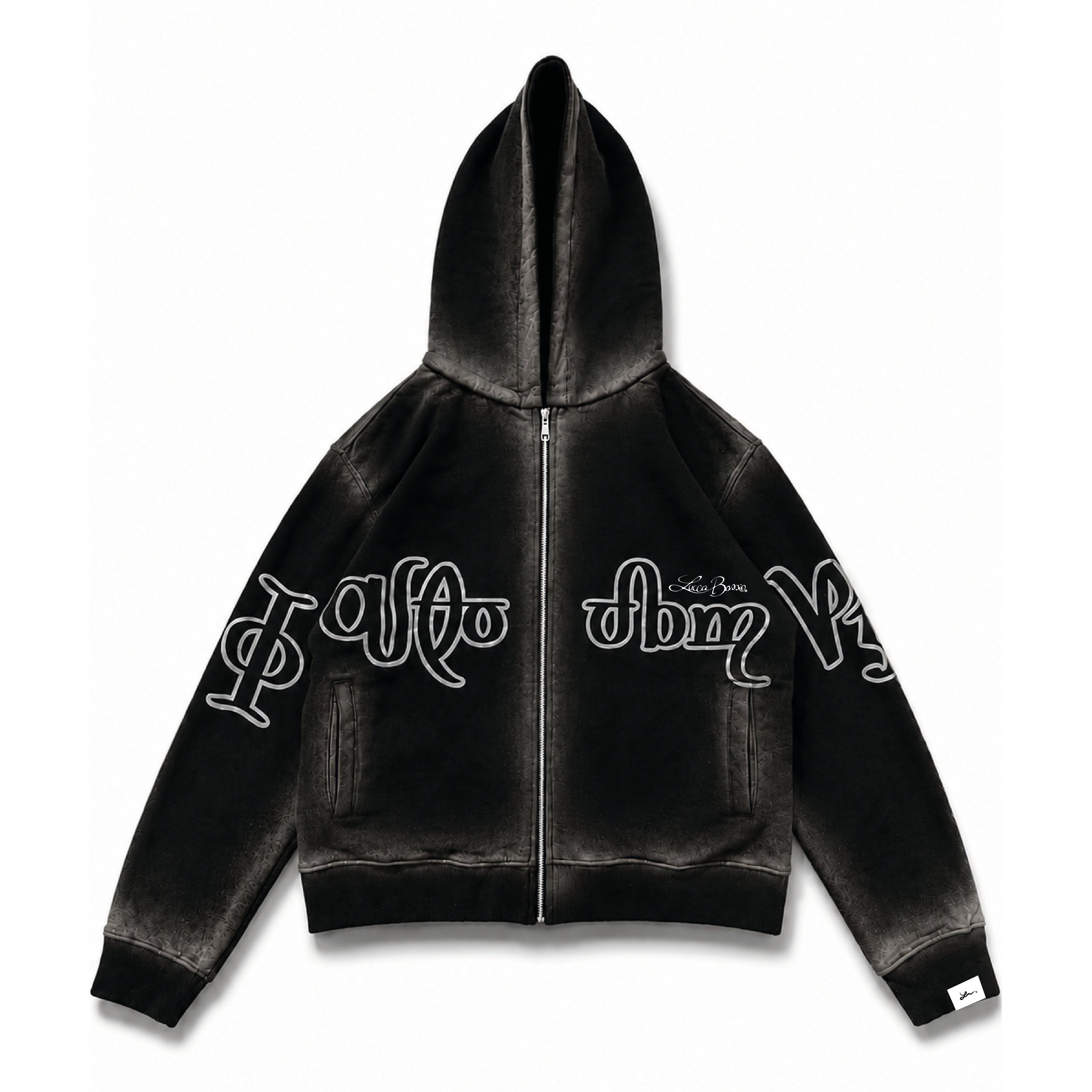 Zip Hoodie "Lengua Eslava" (Negro Washed)