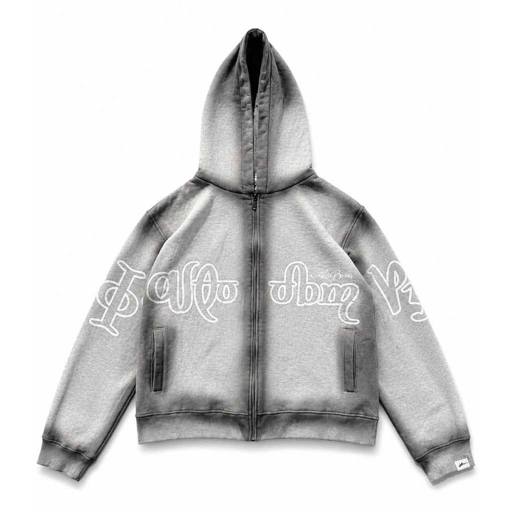 Zip Hoodie "Lengua Eslava" (Gris Washed)