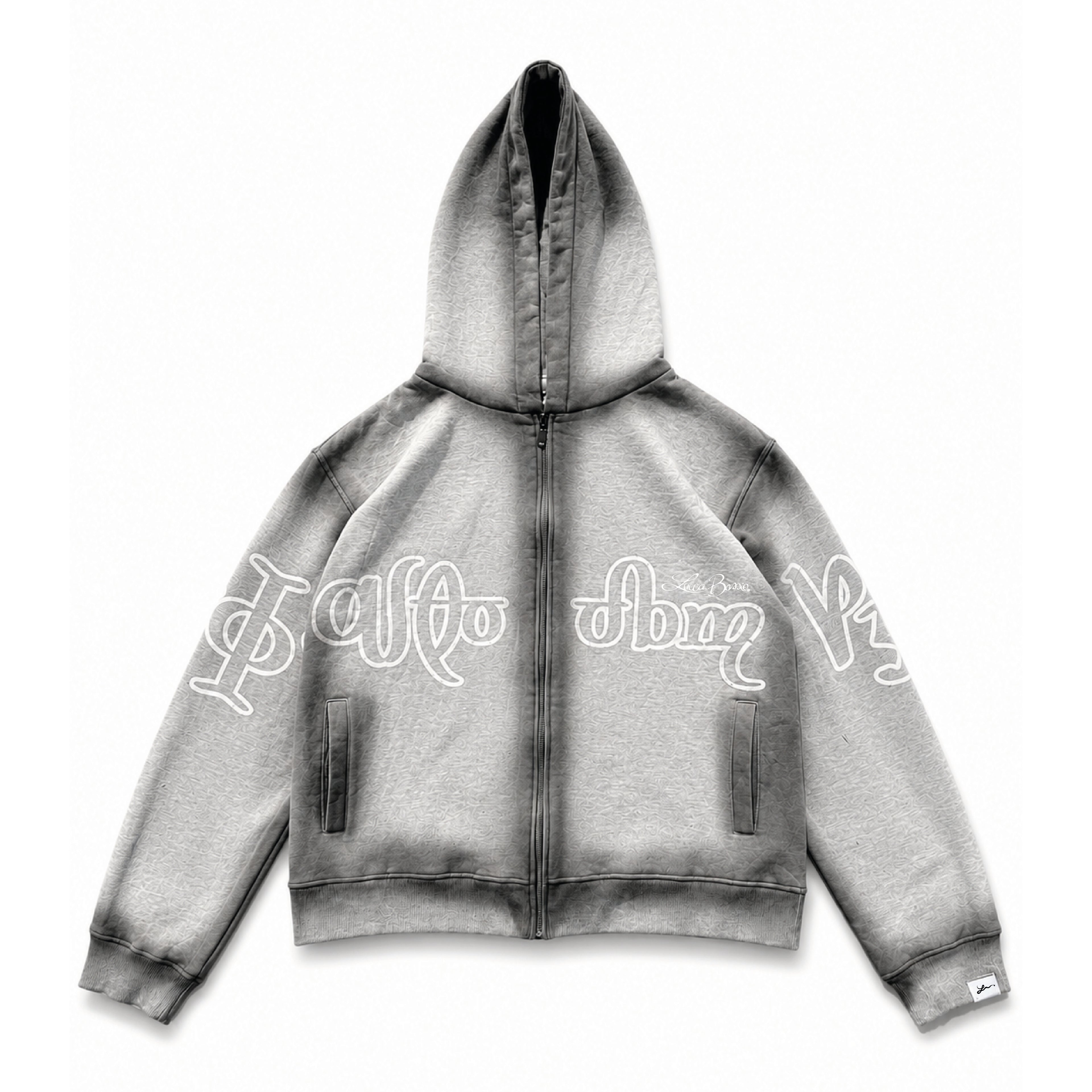 Zip Hoodie "Lengua Eslava" (Gris Washed)