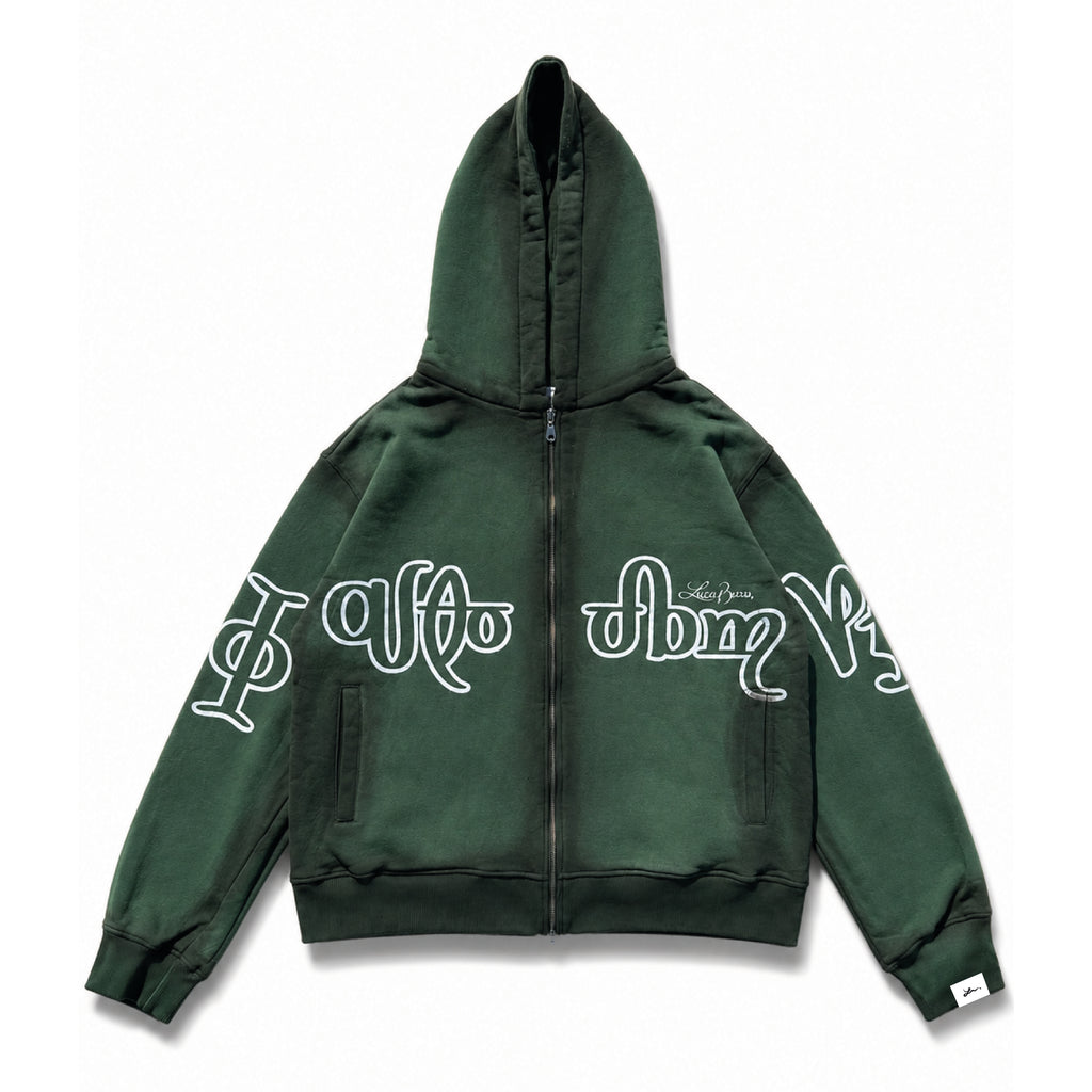 Zip Hoodie "Lengua Eslava" (Verde Washed)