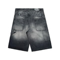 Bermuda Carpintera Jean Baggy “GoticoFileteado” (Negro Lavado)