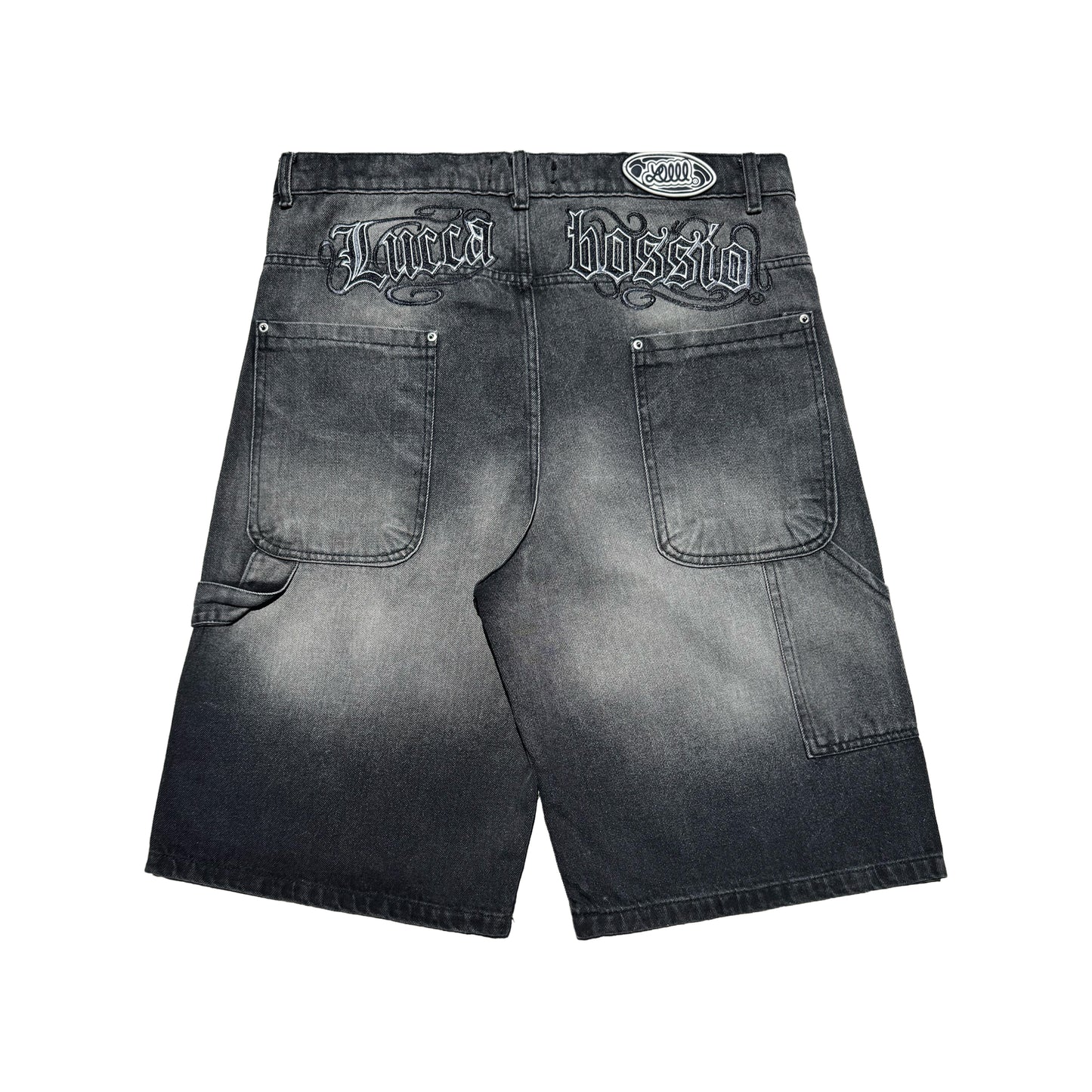 Bermuda Carpintera Jean Baggy “GoticoFileteado” (Negro Lavado)