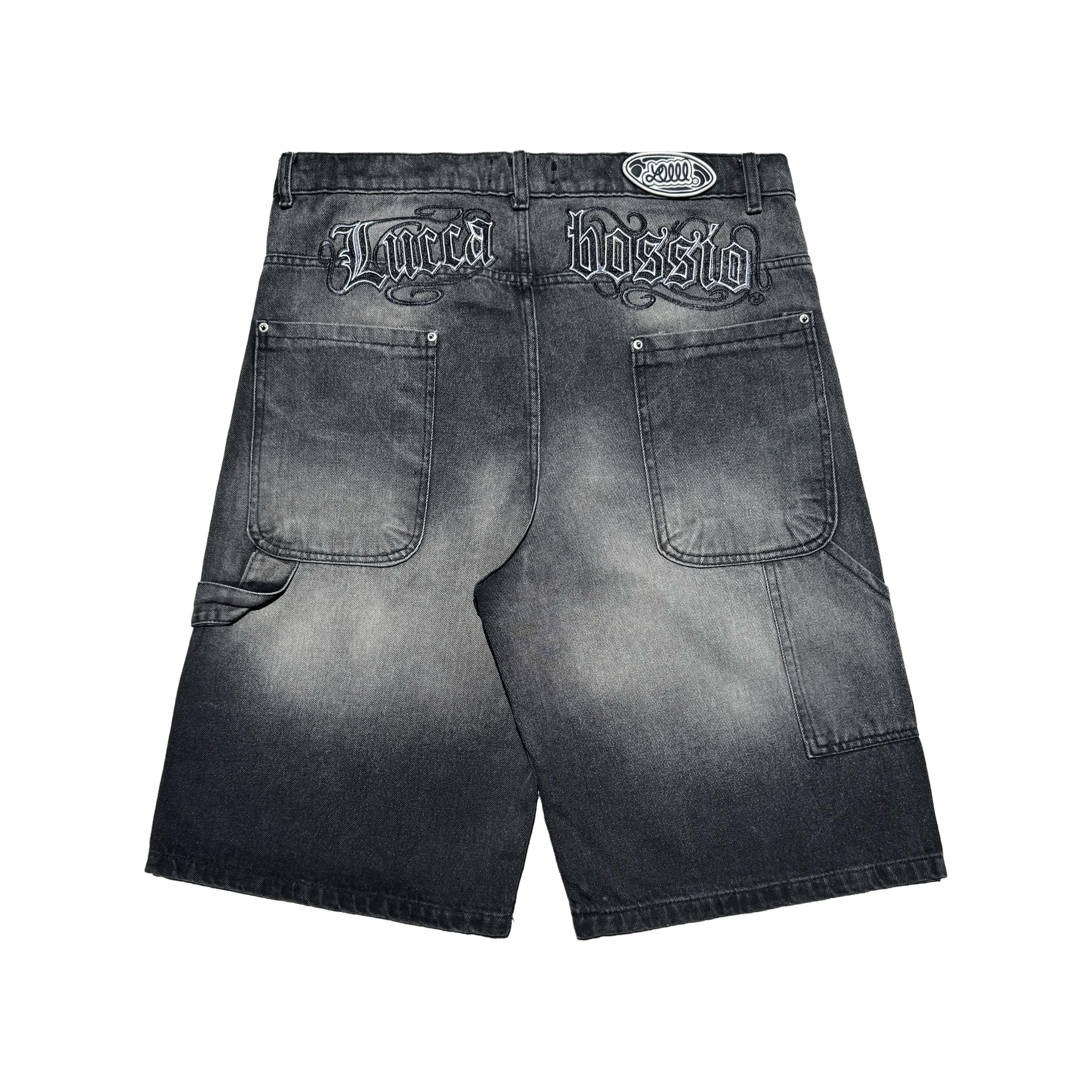 Bermuda Carpintera Jean Baggy “GoticoFileteado” (Negro Lavado)