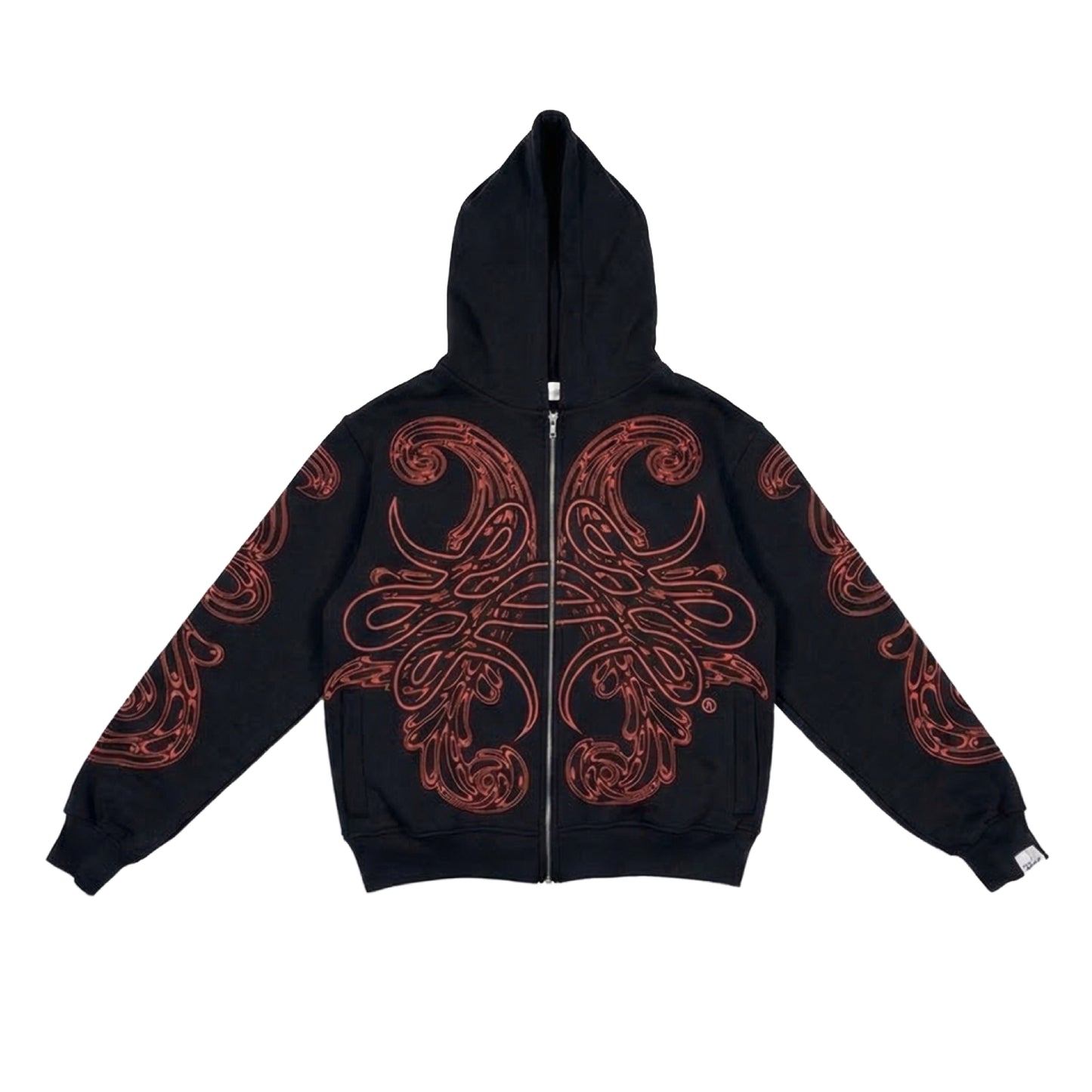 Hoodie Zip "Hoja de Acanto" (Negro x Rojo)