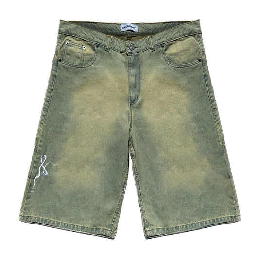 Bermuda Carpintera Jean Baggy “Monograma” (Washed Verde Claro)